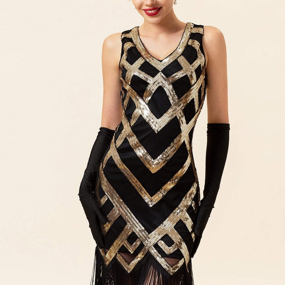 Glamorous Black and Gold Fringe Mini Dress - Picture 3 of 14